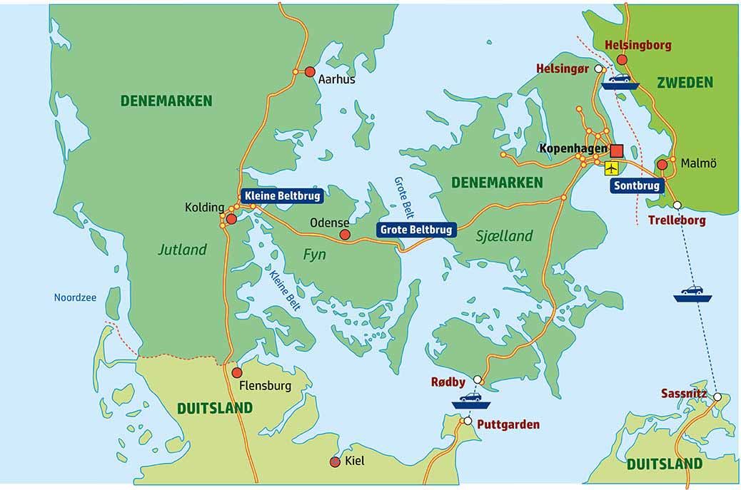 Denemarken Zweden ferry en bruggen